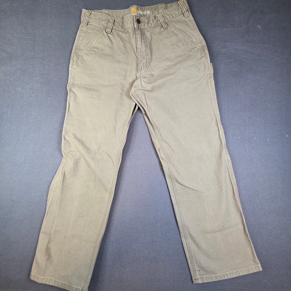 Carhartt Relaxed Fit Carpenter Pants Mens 34x30 Tan Canvas Utility Workwear